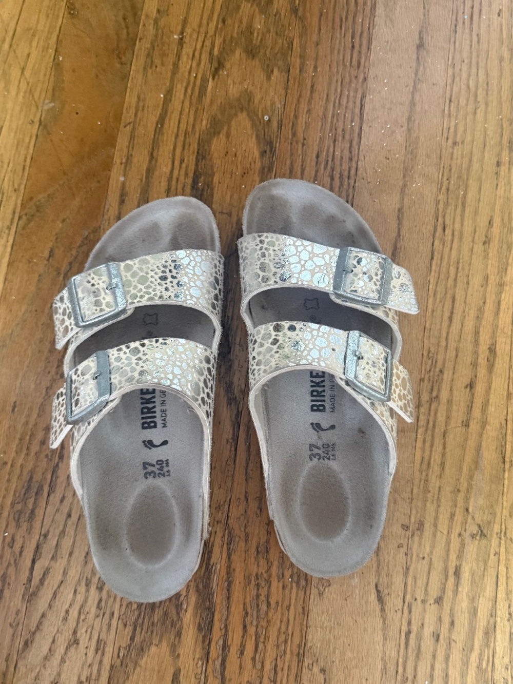 Silver sparkly Birkenstock Sandal Size 37